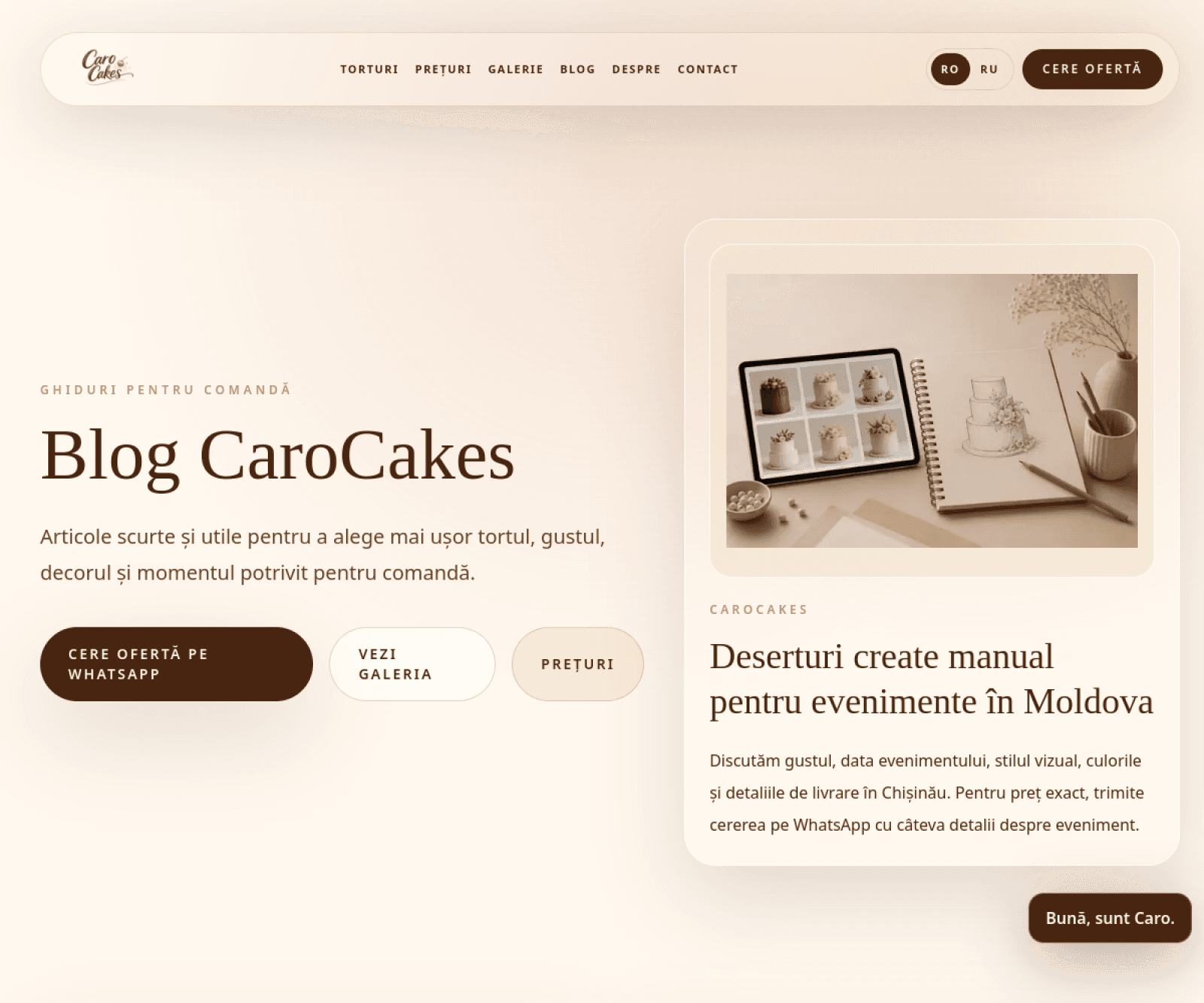 Vilm Group portfoliu — CaroCakes, creare website și design Chișinău Moldova (imagine 3)