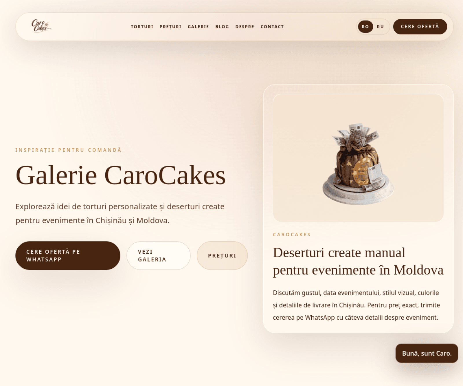 Vilm Group portfoliu — CaroCakes, creare website și design Chișinău Moldova (imagine 1)