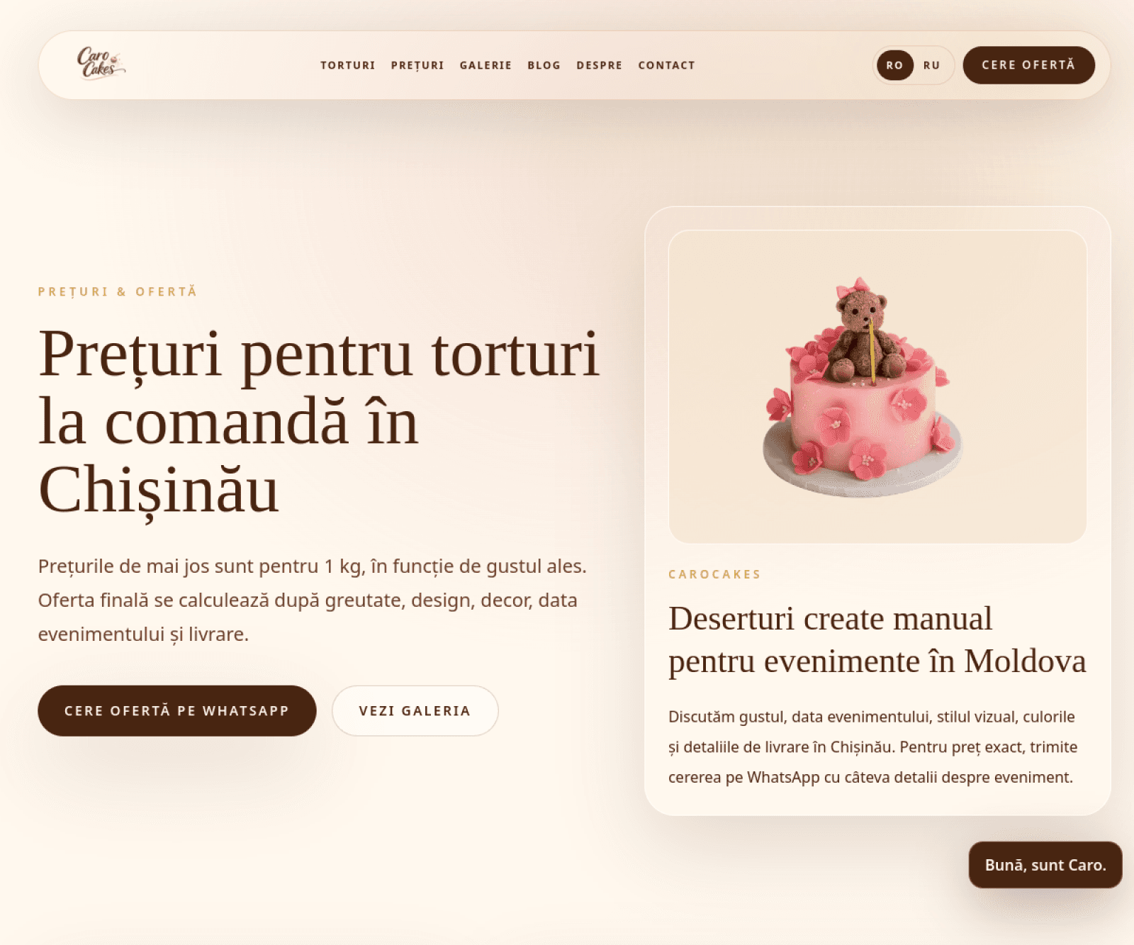 Vilm Group portfoliu — CaroCakes, creare website și design Chișinău Moldova (imagine 2)