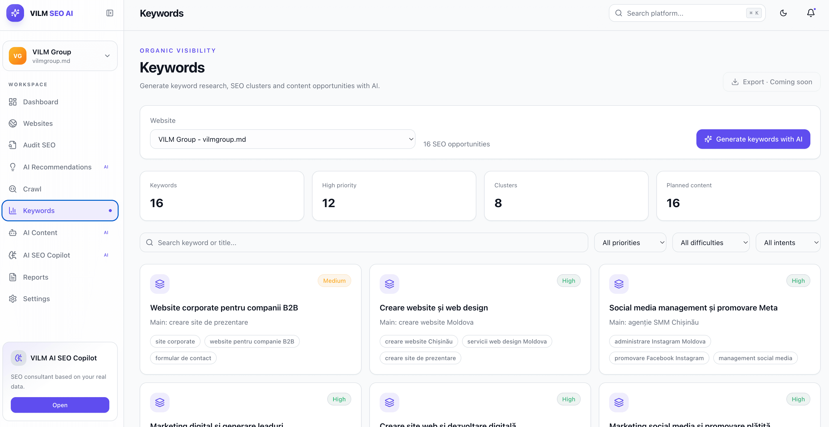 Vilm Group portfoliu — VILM SEO AI, creare website și design Chișinău Moldova (imagine 4)